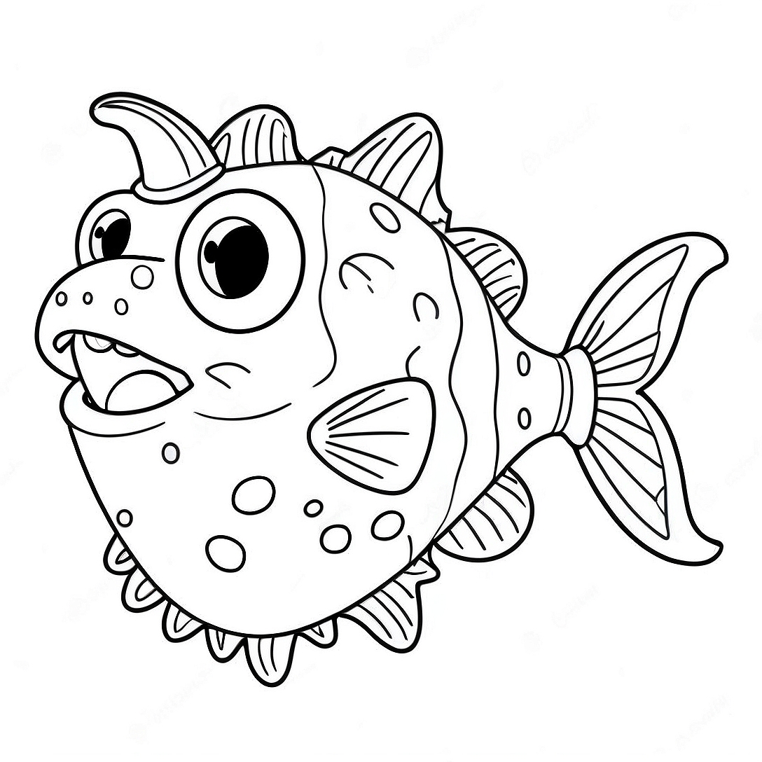 Cute Angler Fish with Big Eyes Coloring Page | Angler Fish coloring page