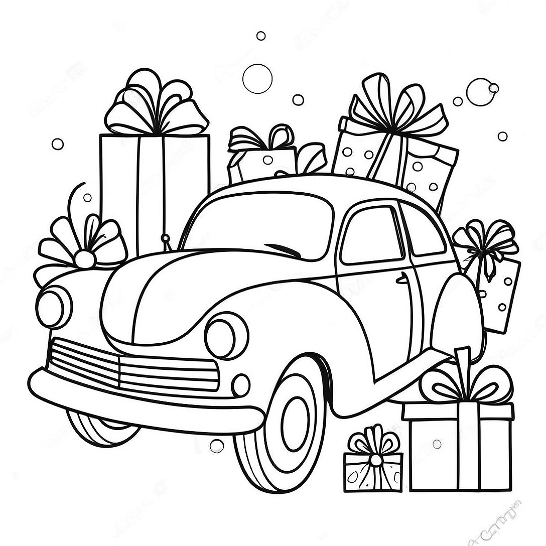Festive Christmas Car with Presents Coloring Page | Christmas Car coloring page