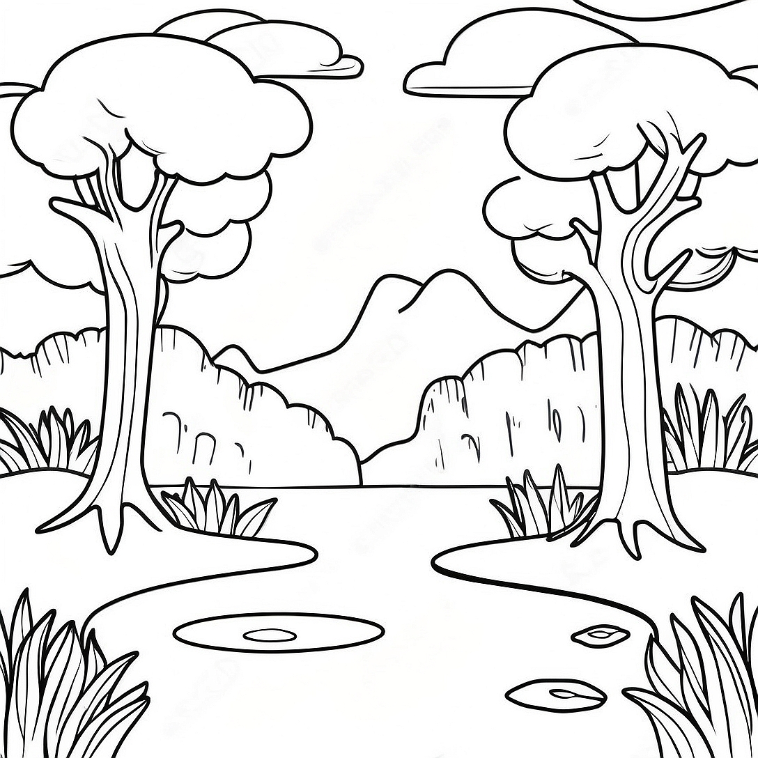 Dreamlike Landscape Coloring Page | Surrealism coloring page