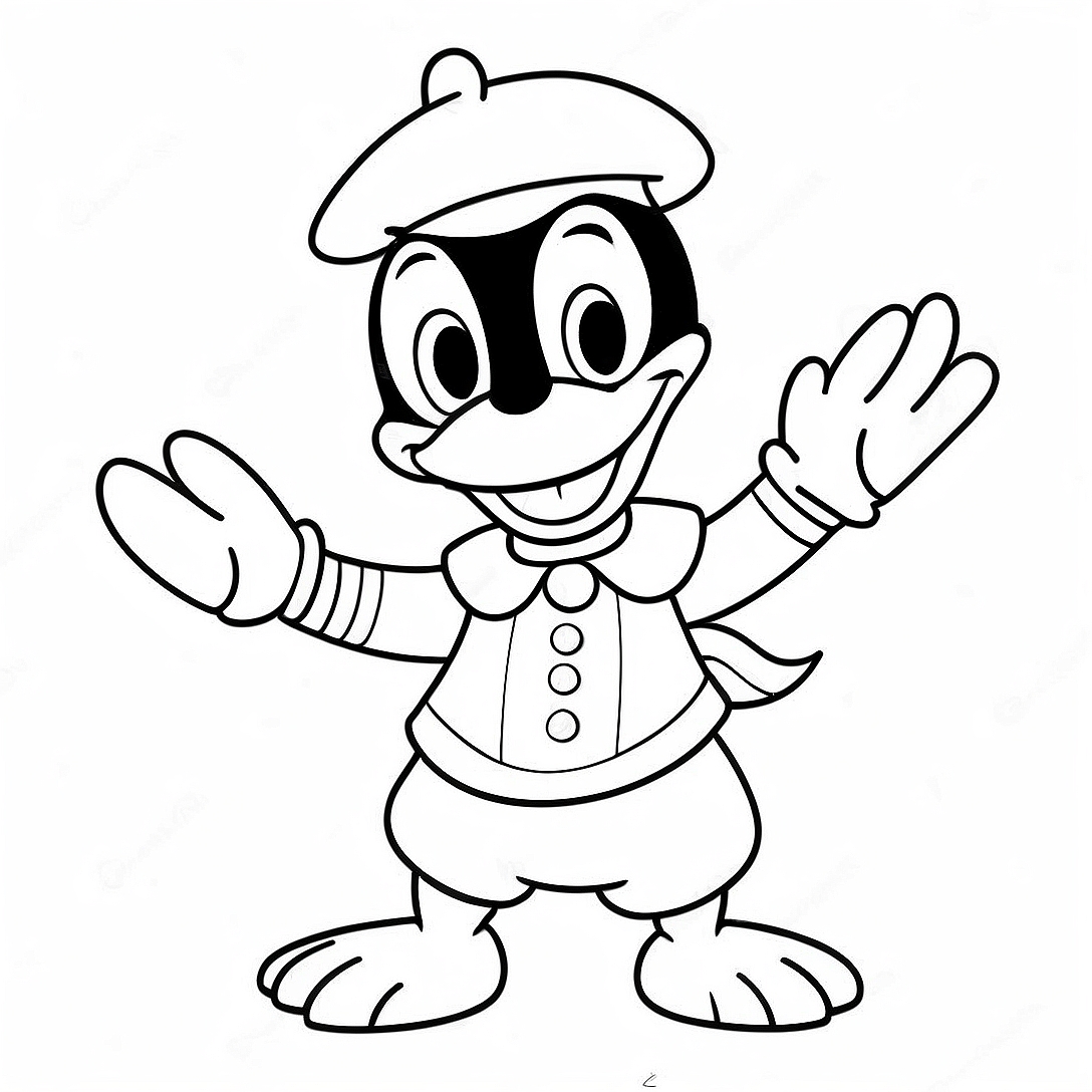 Cheerful Donald Duck in a Sailor Outfit Coloring Page | Donald and Daisy Duck coloring page
