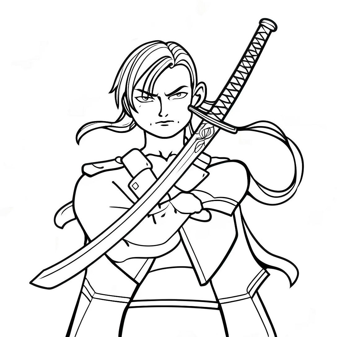 Muichiro with Sword Coloring Page | Muichiro coloring page