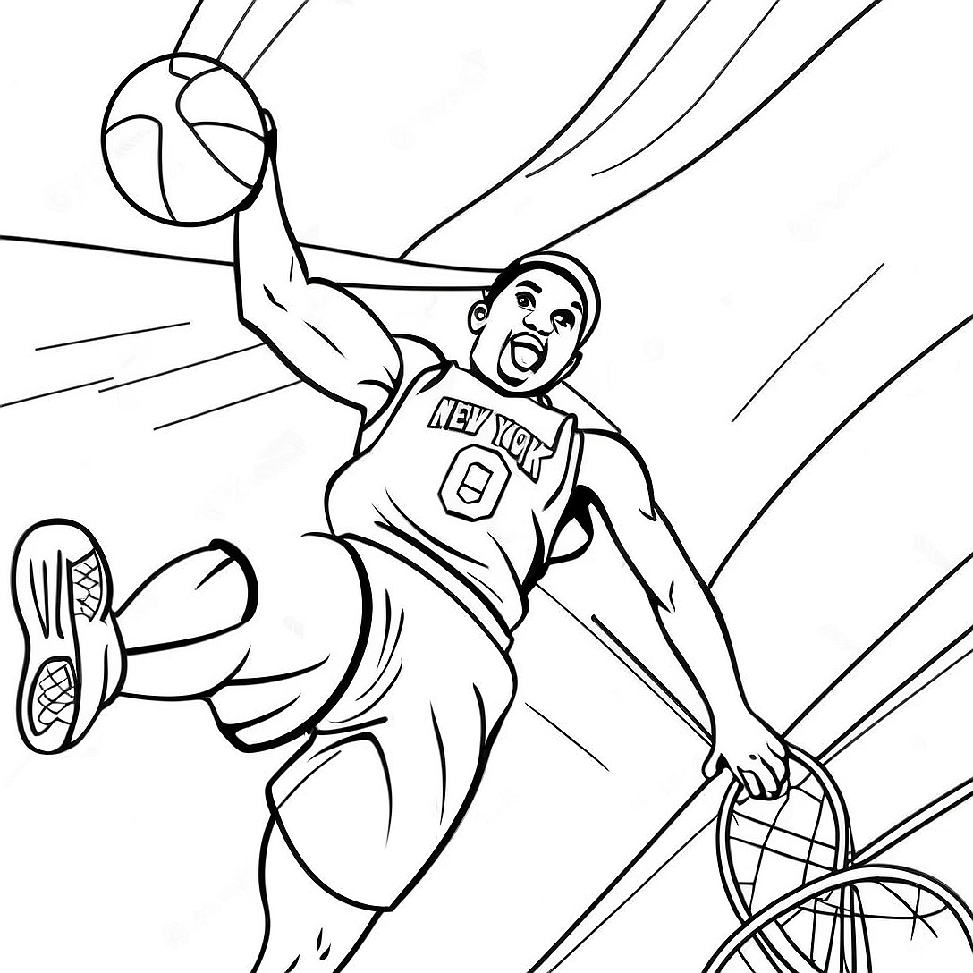 New York Knicks Player Dunking Coloring Page | Knicks coloring page
