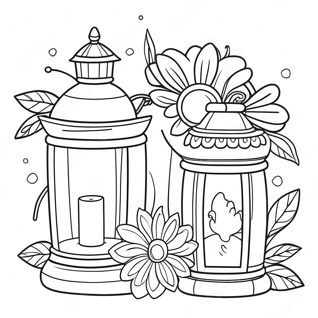 Festive Lanterns with Flowers Coloring Page | Lantern Chinese New Year coloring page