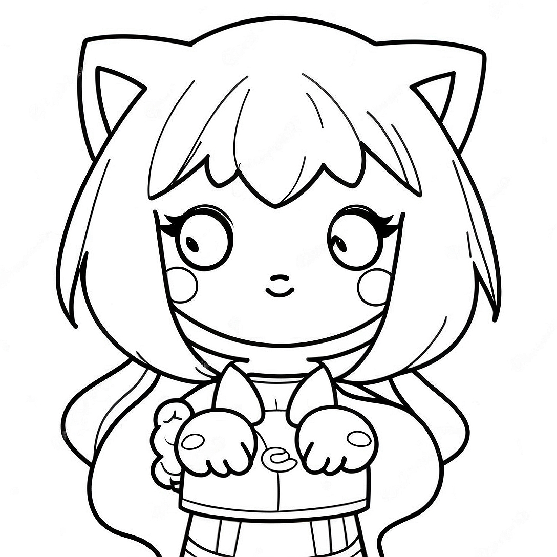 Anime Cat Girl Coloring Page | Anime Cat Girl coloring page