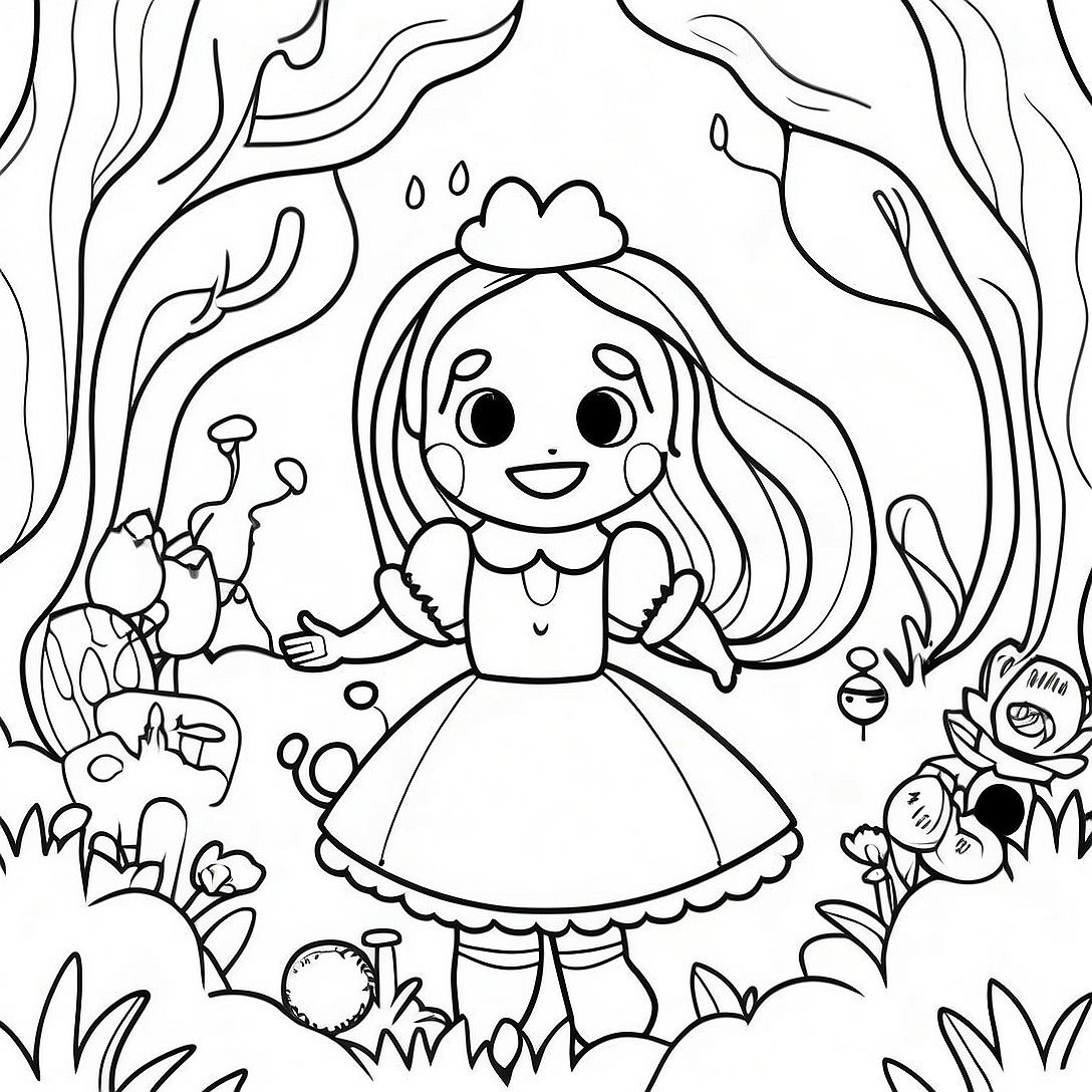Psychedelic Alice in Wonderland Coloring Page | Psychedelic Alice in Wonderland coloring page