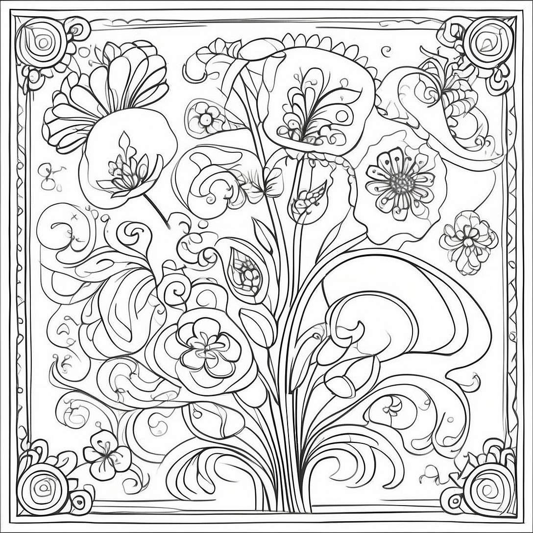 Art Nouveau Floral Patterns Coloring Page | Art Nouveau coloring page