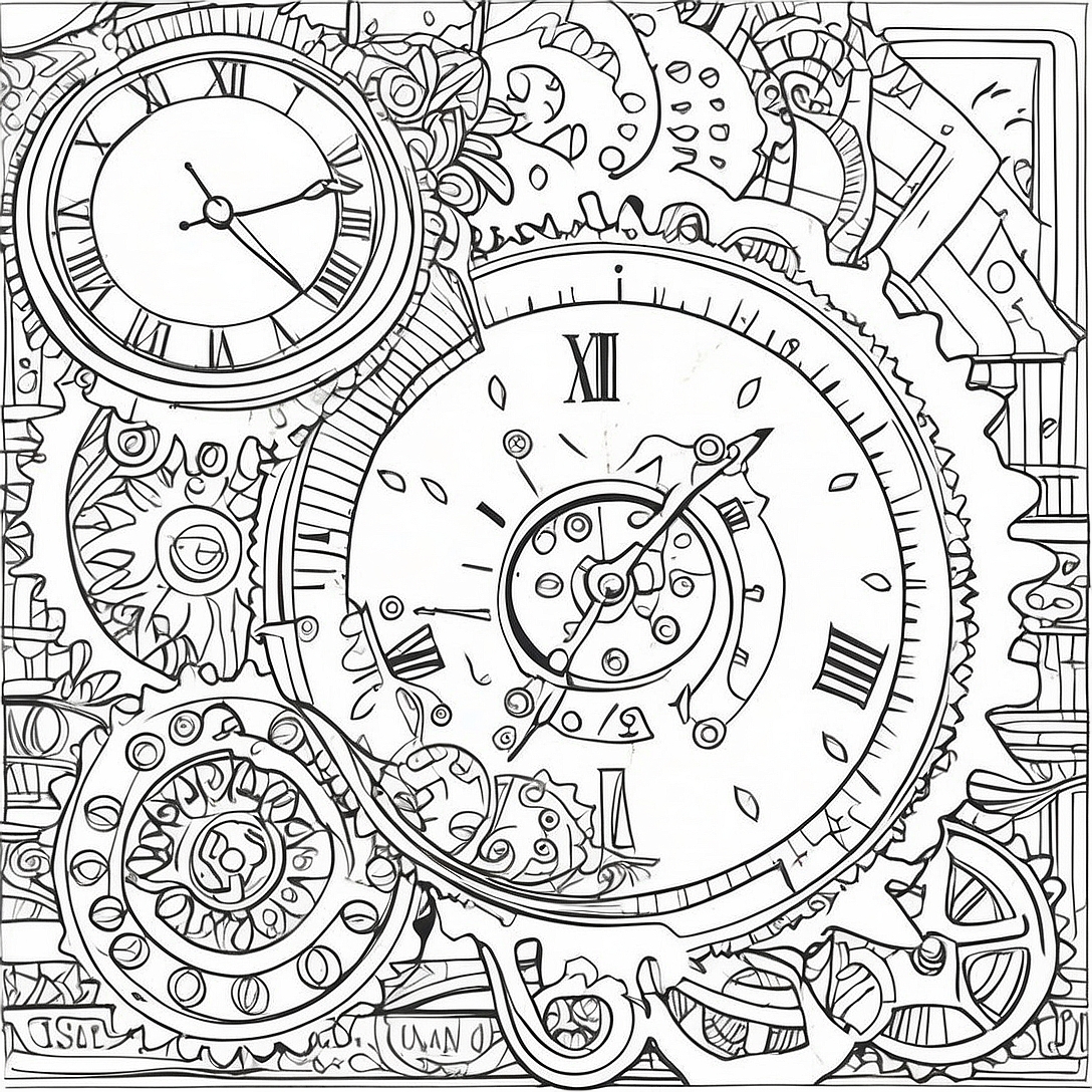 Steampunk Gear and Clock Coloring Page | Steampunk coloring page