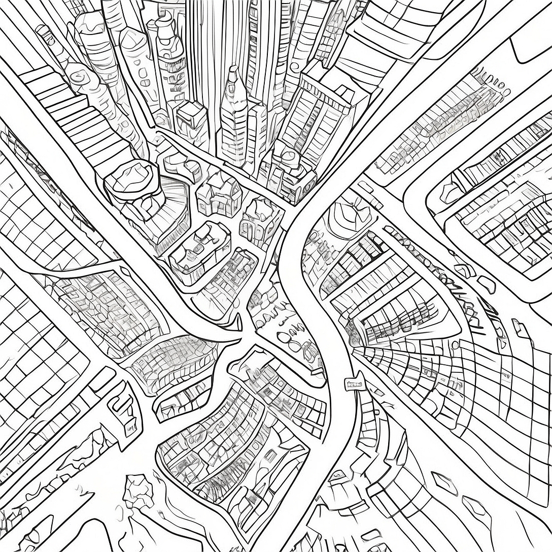 Detailed City Map Coloring Page | Map coloring page