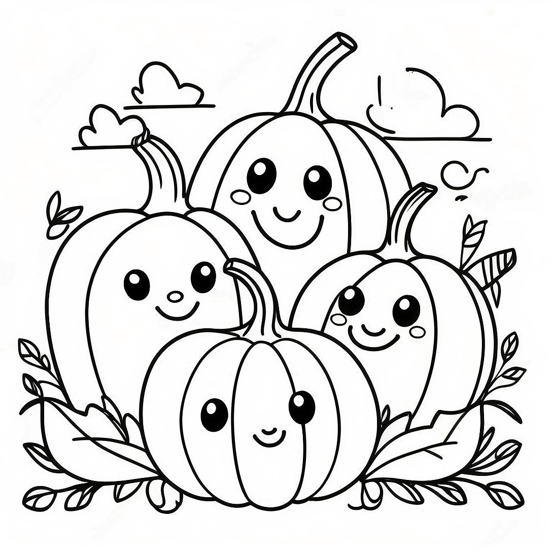 Happy Pumpkin Family Coloring Page | Pumpkin Prayer coloring page