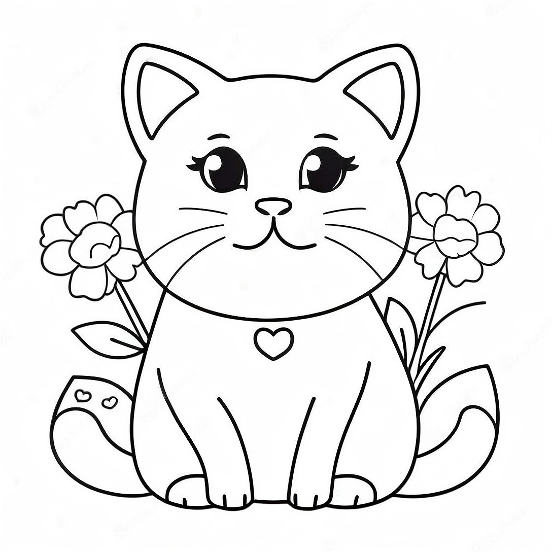 Cute Barbie Cat with Flowers Coloring Page | Barbie Cat coloring page
