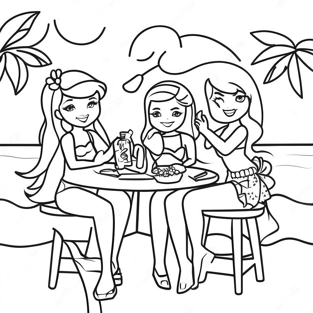 Summer Barbie Beach Party Coloring Page | Summer Barbie coloring page