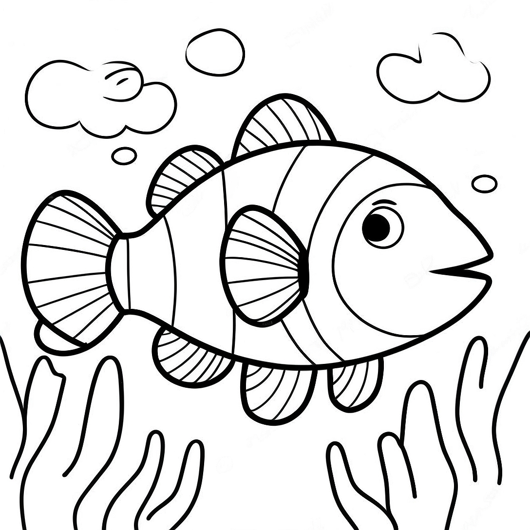 Clownfish Underwater Scene Coloring Page | Clownfish coloring page