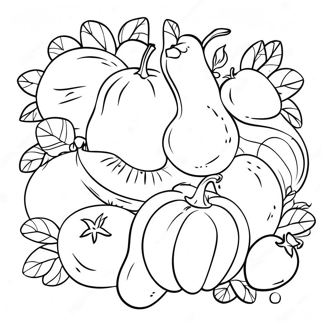 Colorful Fruits and Vegetables Coloring Page | Healthy Plate coloring page