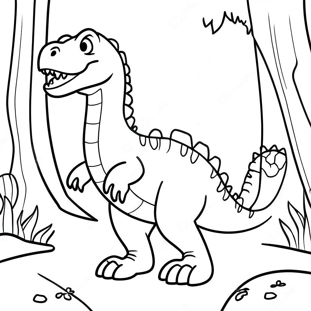 Friendly Allosaurus in a Forest Coloring Page | Allosaurus coloring page