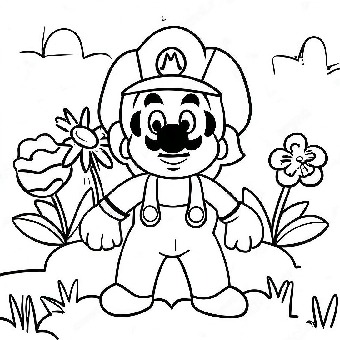 Colorful Mario Flower Garden Coloring Page | Mario Flower coloring page