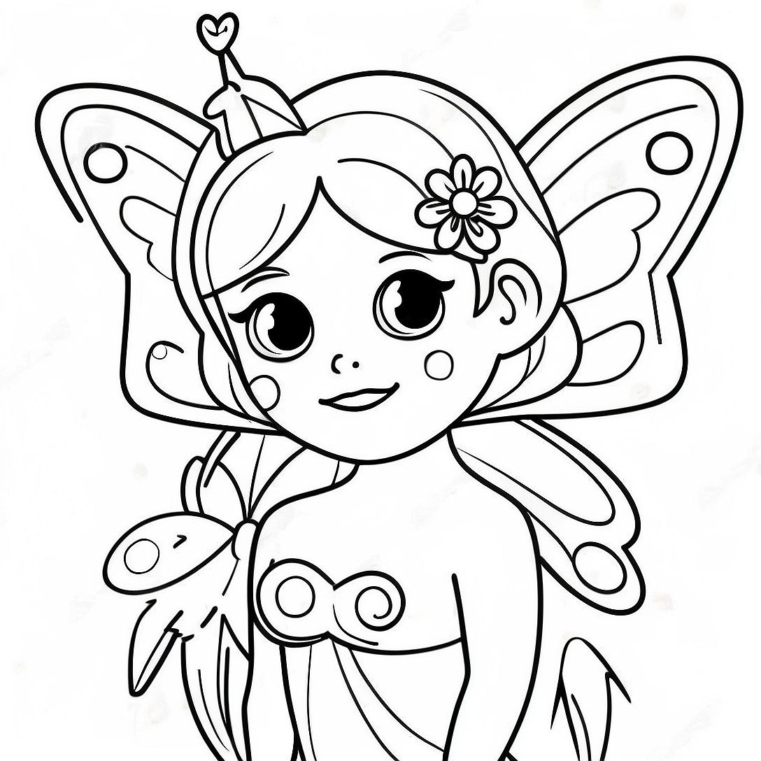 Sparkling Butterfly Fairy with Glittering Wings Coloring Page | Butterfly Fairy coloring page