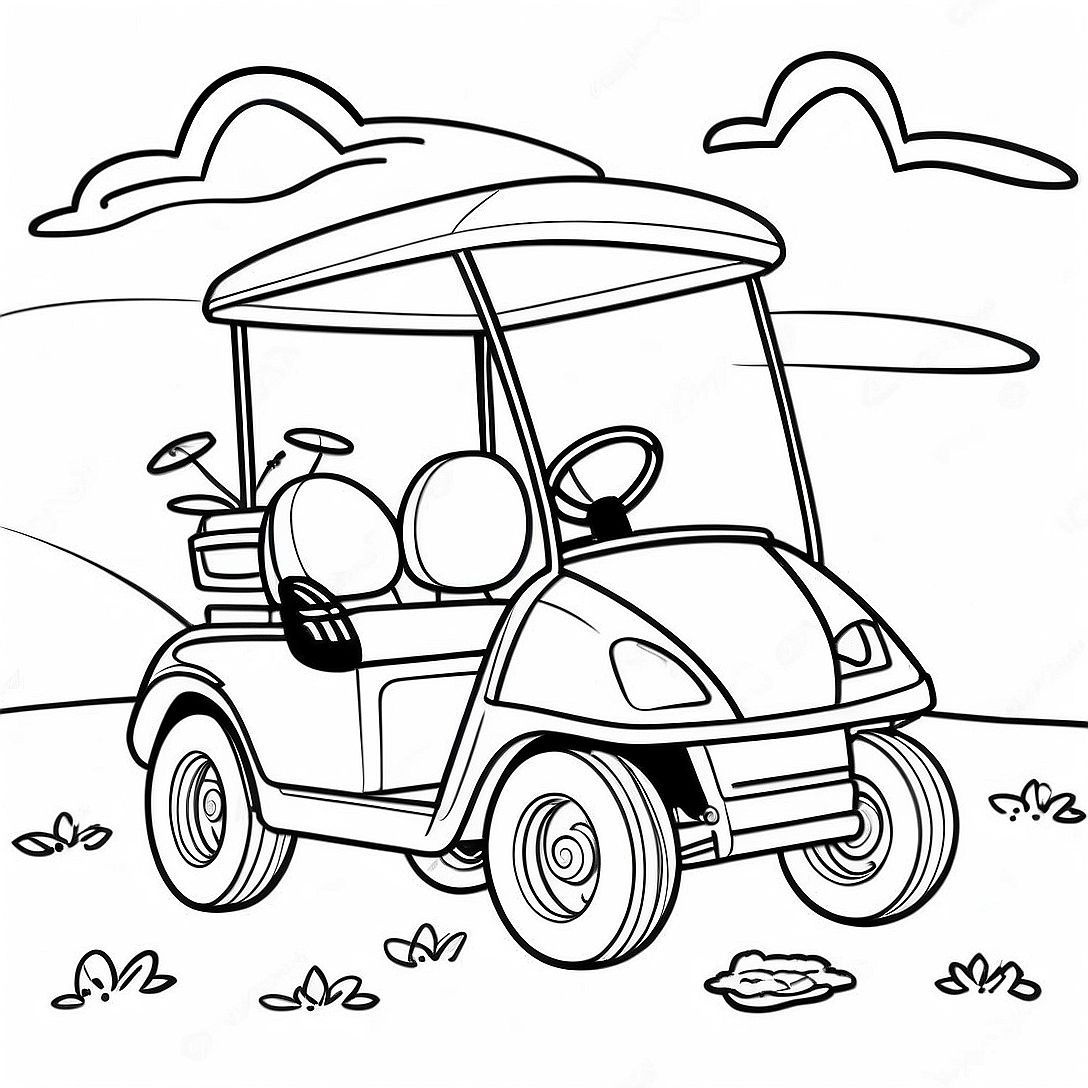 Fun Golf Cart on the Course Coloring Page | Golf Cart coloring page