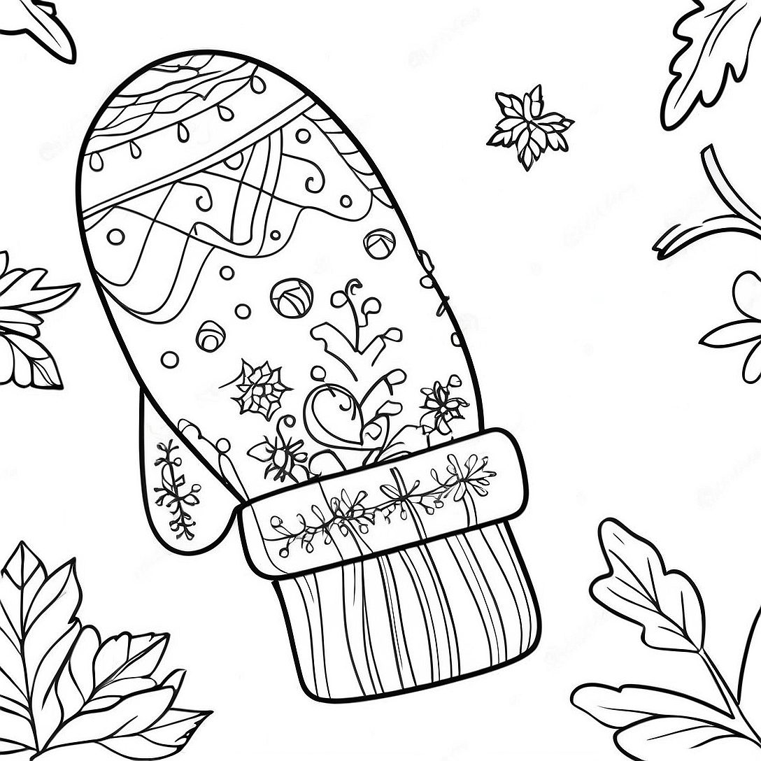 Cozy Winter Mitten Coloring Page | Mitten coloring page