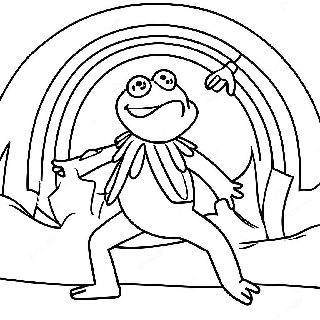 Kermit Singing in a Rainbow Coloring Page | Kermit coloring page