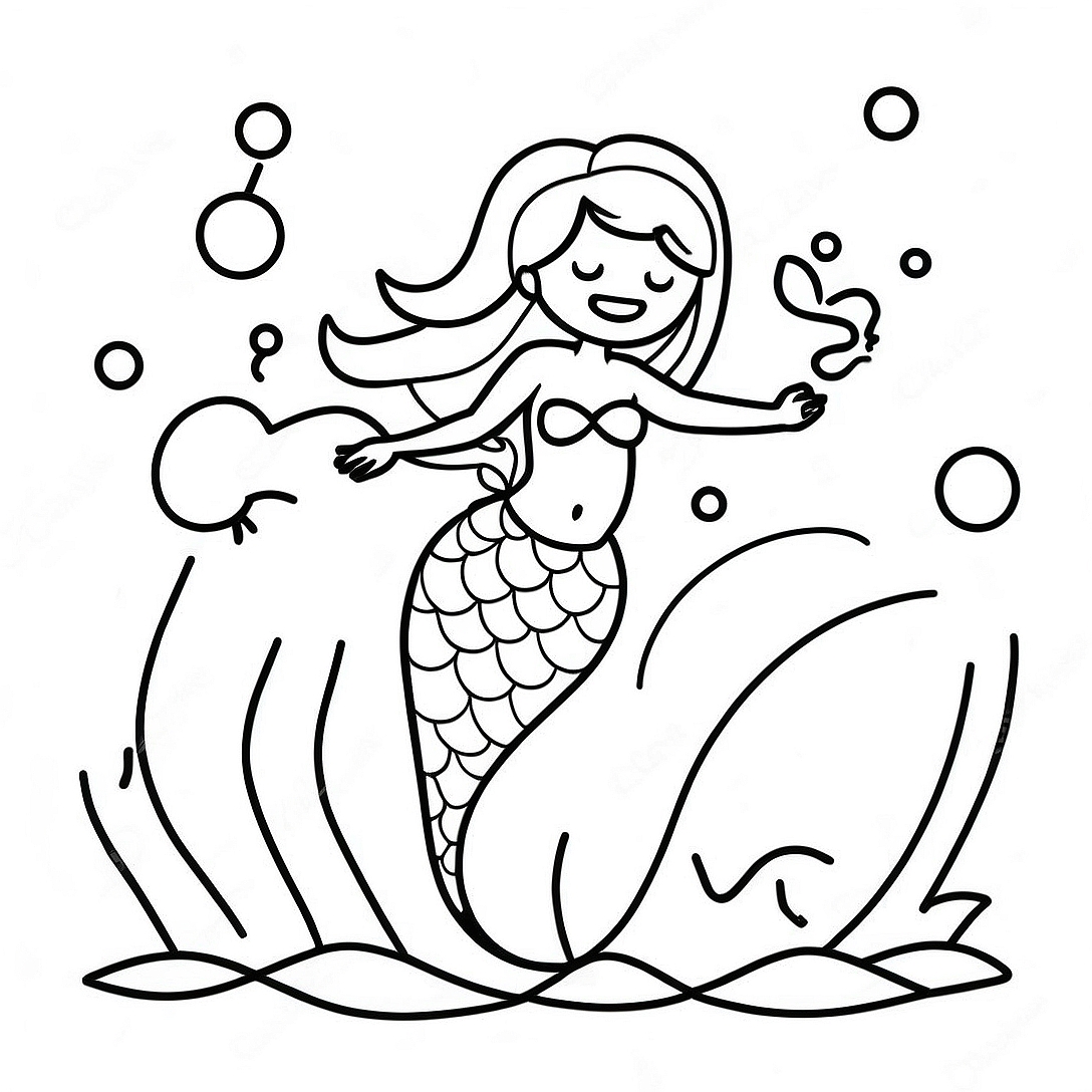 Mermaid Fantasy Scene Coloring Page | Mermaid for Adults coloring page