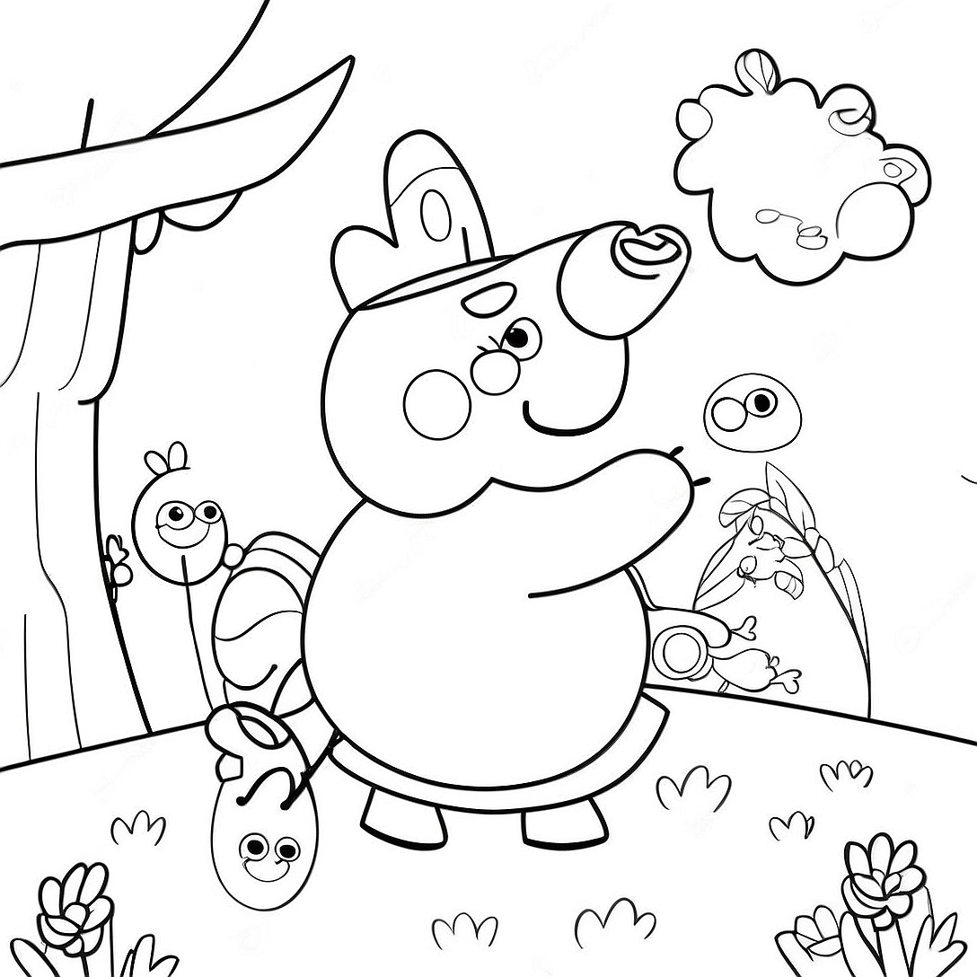 Peppa Pig Easter Egg Hunt Coloring Page | Peppa Pig Easter coloring page