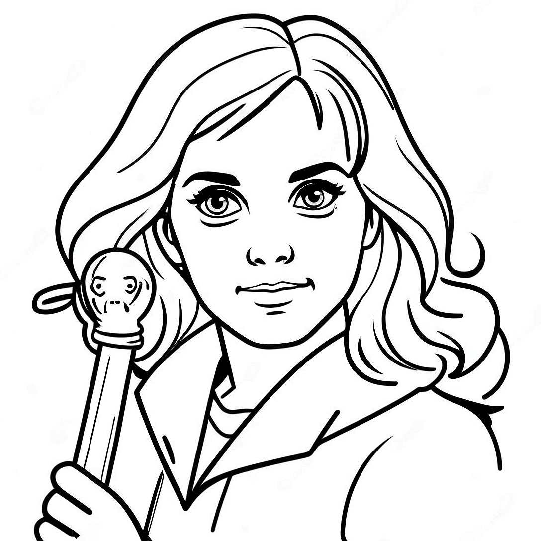 Hermione with a Wand Coloring Page | Hermione Harry Potter coloring page