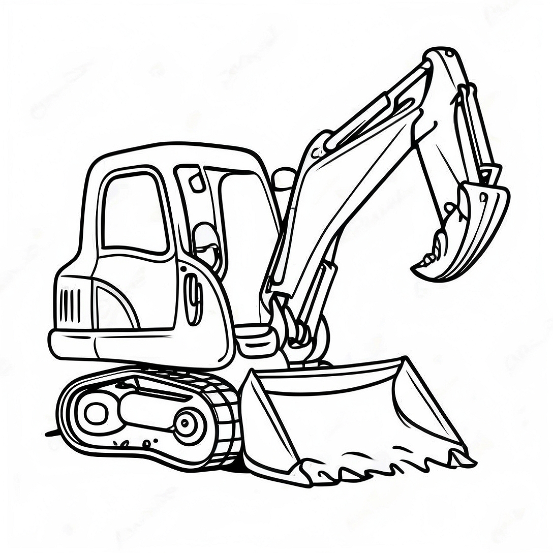 Cute Backhoe Digging Coloring Page | Backhoe coloring page