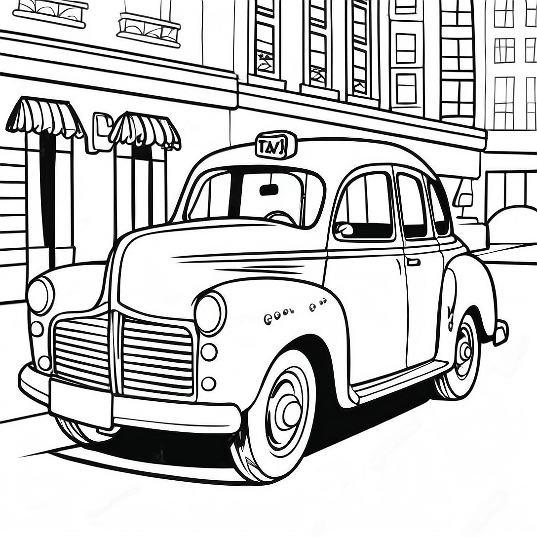 Classic Yellow Taxi Coloring Page | Taxi coloring page