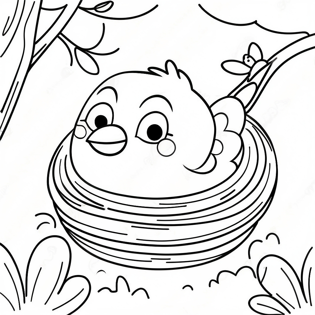 Colorful Spring Bird Nesting Coloring Page | Spring Bird coloring page