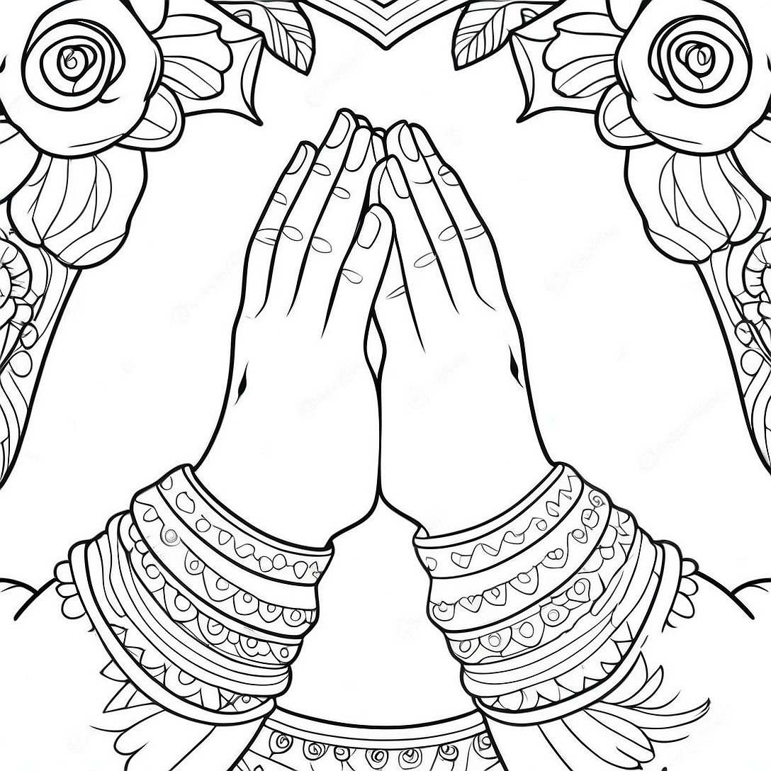 Beautiful Praying Hands with Flowers Coloring Page | Praying Hands coloring page