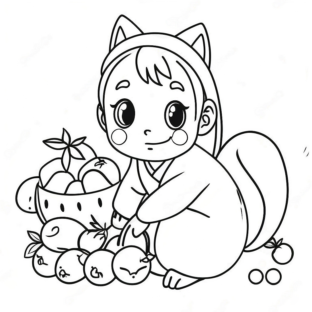 Tohru Honda with Fruits Coloring Page | Fruits Basket Anime coloring page