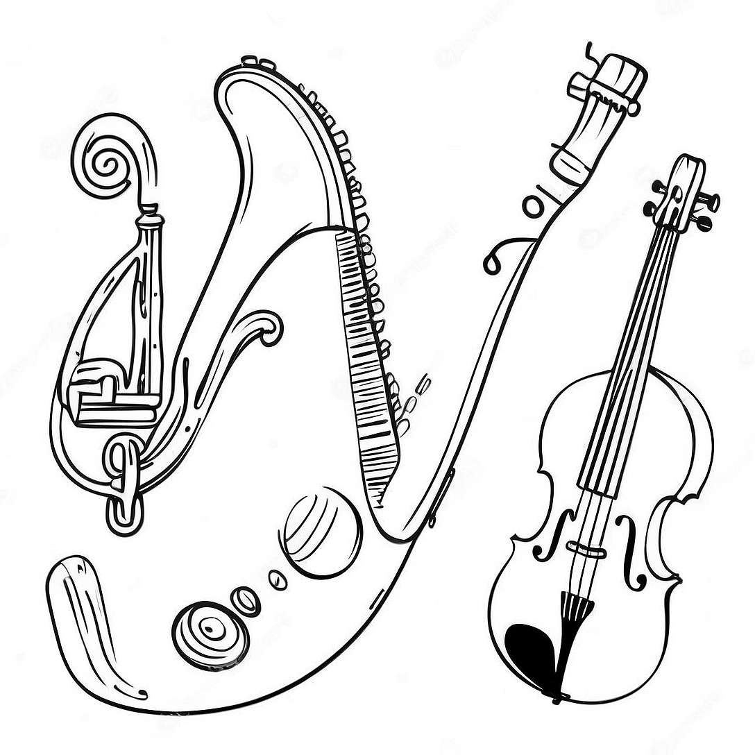 Colorful Musical Instruments Coloring Page | I Love Music coloring page