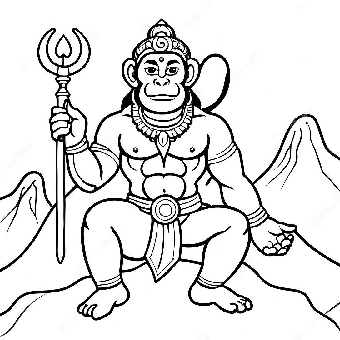 Hanuman with Mountain Coloring Page | Hanuman coloring page