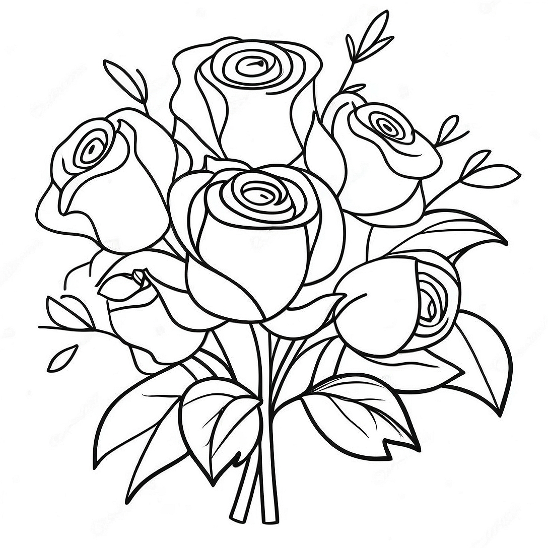 Elegant Rose Bouquet Coloring Page | Roses for Adults coloring page