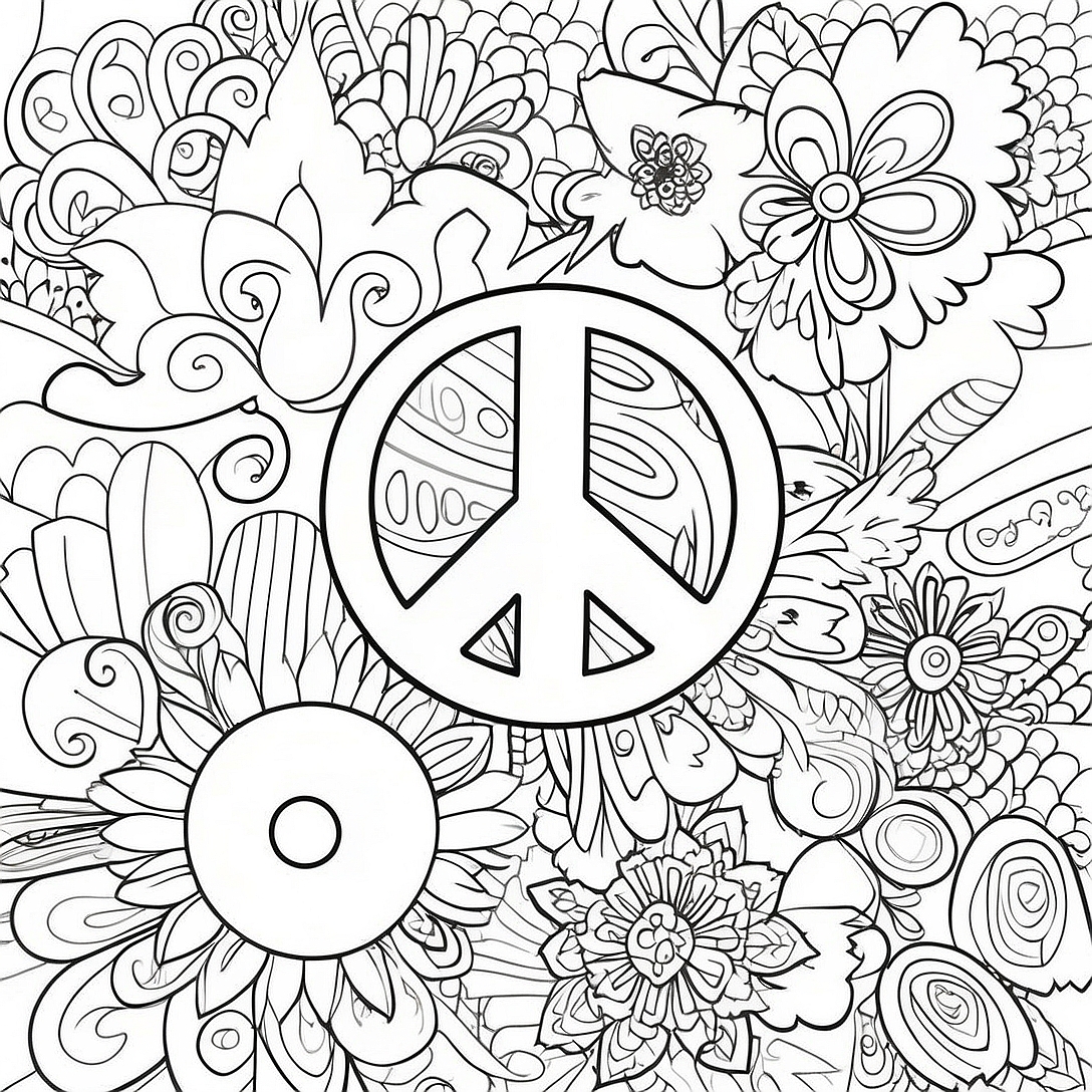 Colorful Peace Symbols Coloring Page | Peace and Love coloring page