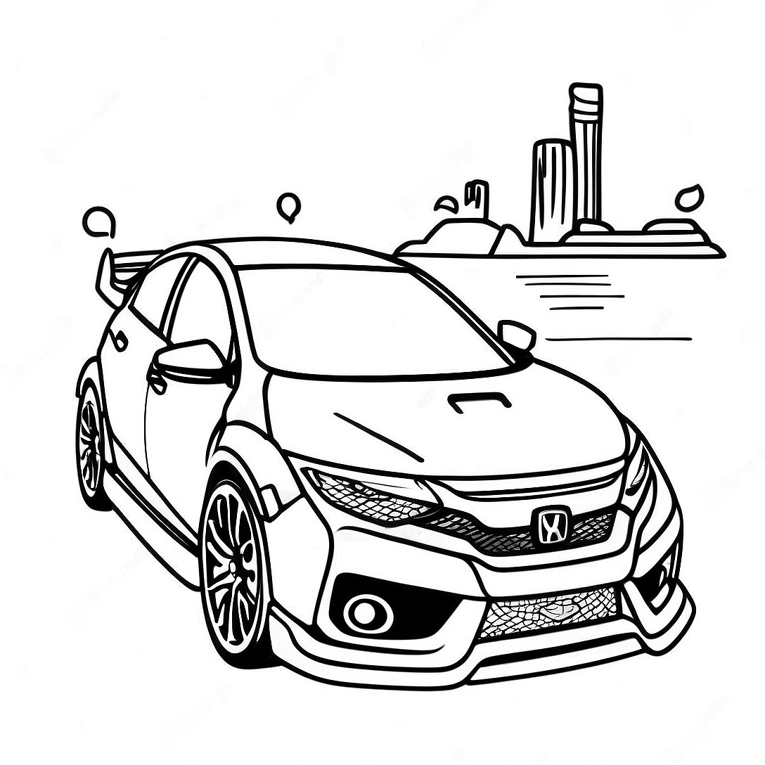 Honda Civic Type R Racing Coloring Page | Honda Civic Type R coloring page