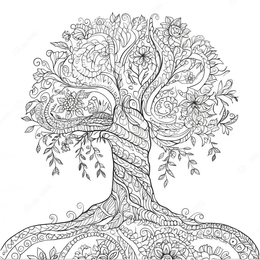 Unique Tree of Life Intricate Coloring Page | Unique Tree of Life for Adults coloring page