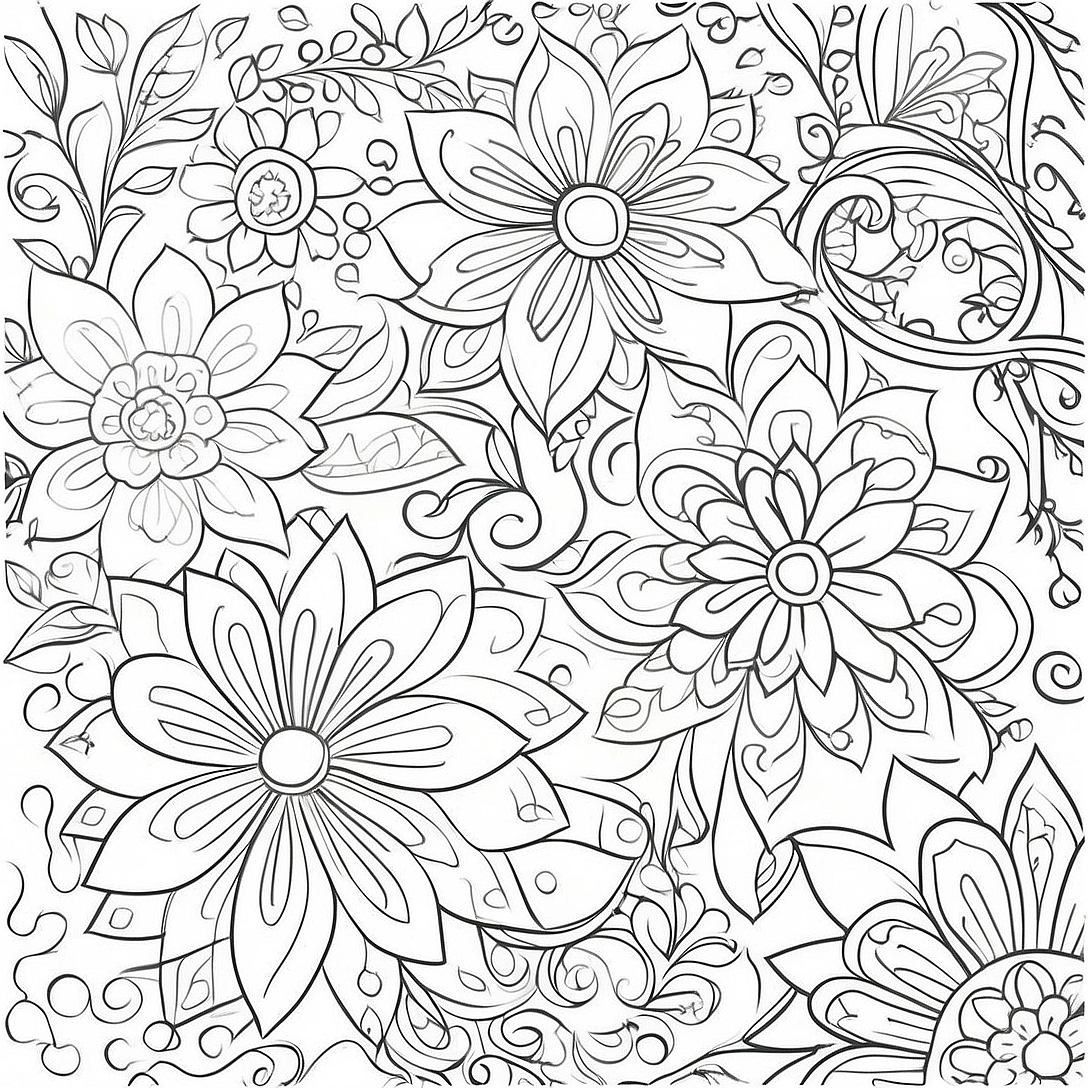 Relaxing Floral Patterns Coloring Page for Adults | Simple for Adults Easy coloring page