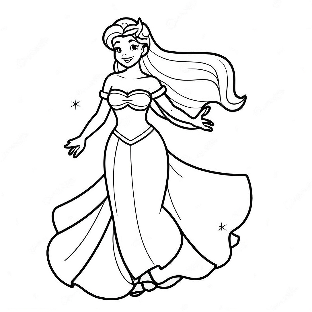 Ariel in a Sparkling Dress Coloring Page | Ariel Dress coloring page