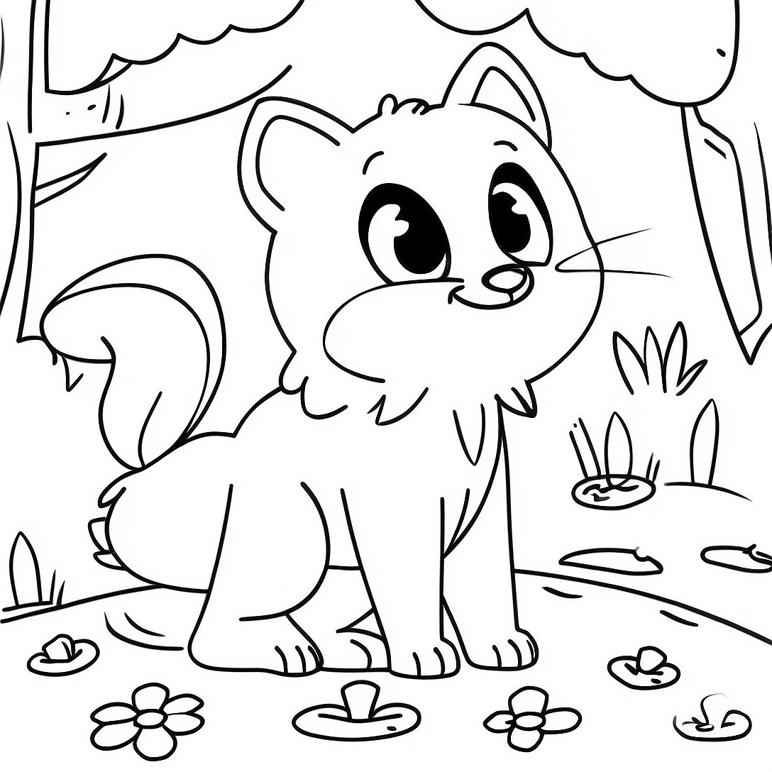 Woodland Animal Scene Coloring Page | Woodland Animal coloring page