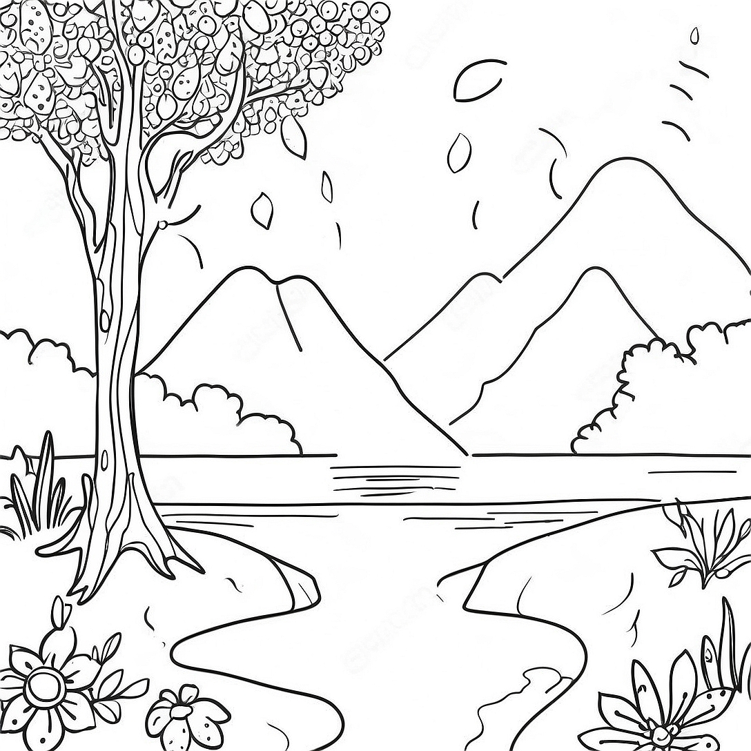 Pointillism Nature Scene Coloring Page | Pointillism coloring page