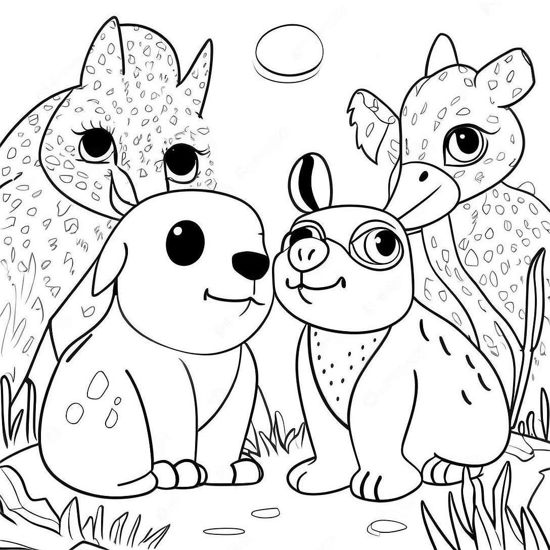 Pointillism Animal Friends Coloring Page | Pointillism coloring page