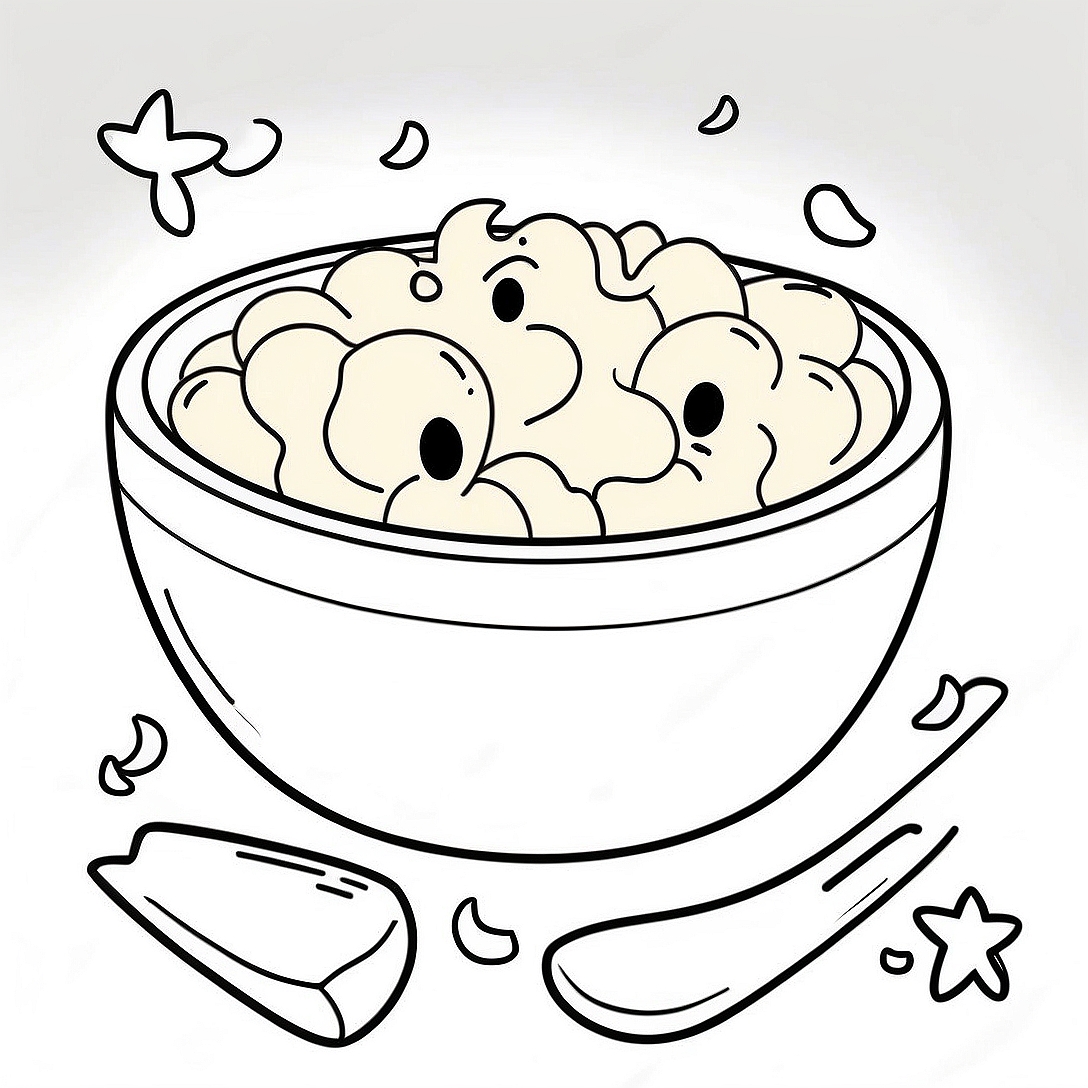 Cheesy Mac and Cheese Bowl Coloring Page | Mac and Cheese coloring page