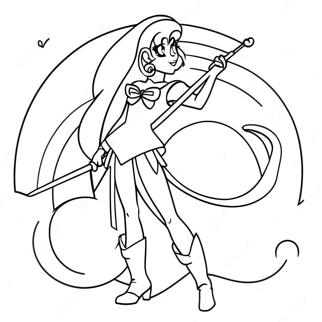 Sailor Pluto in Elegant Pose Coloring Page | Sailor Pluto coloring page