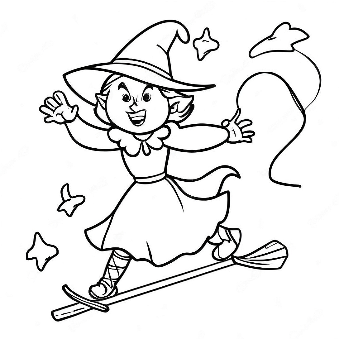 Wicked Witch of the West Flying on a Broomstick Coloring Page | Wicked Witch of the West coloring page