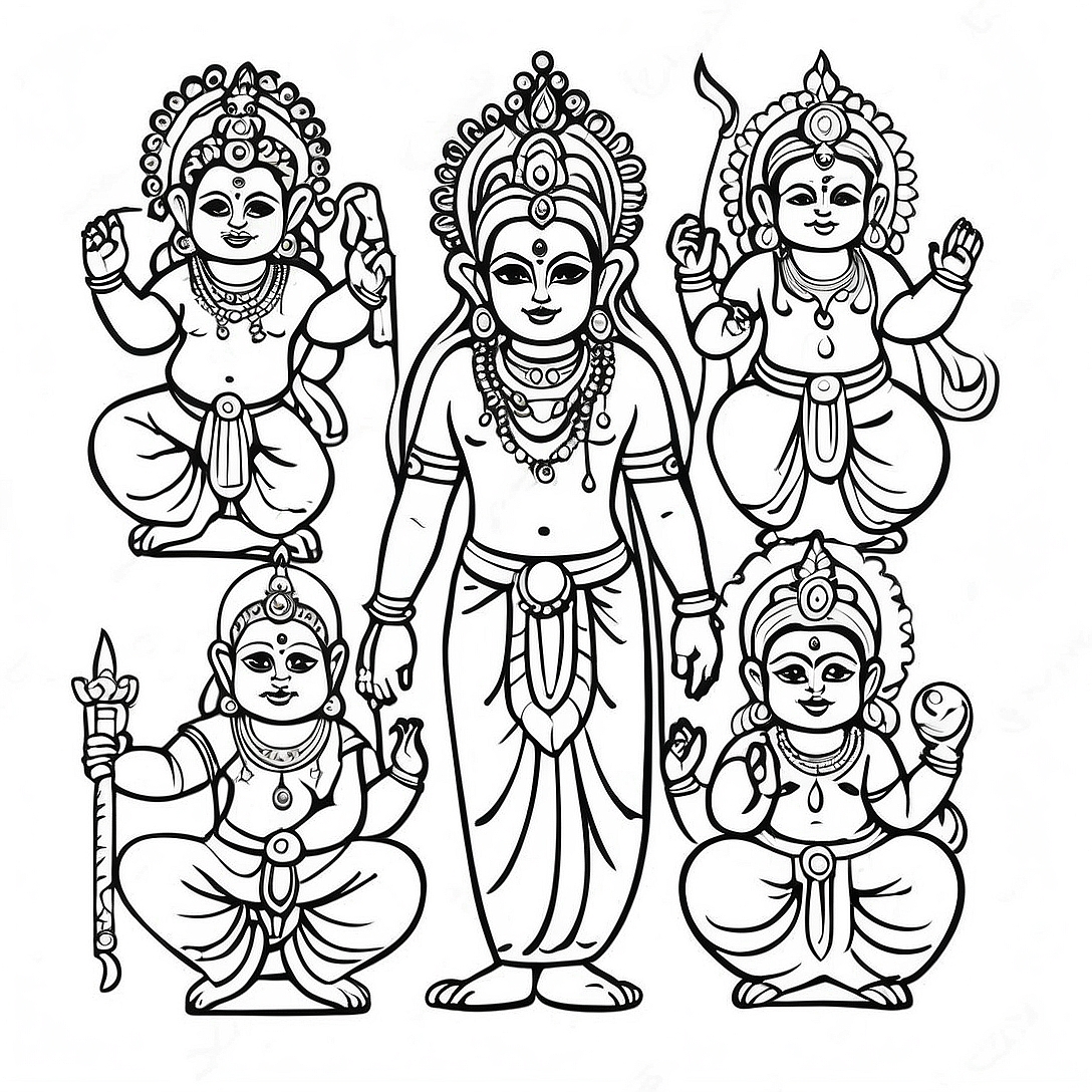 Vibrant Hindu Deities Coloring Page | Hindu coloring page