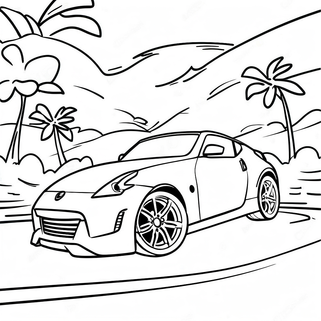 Nissan 370Z Racing Scene Coloring Page | Nissan 370Z coloring page