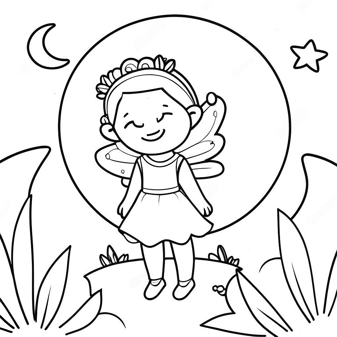 Moon Fairy Magical Garden Coloring Page | Moon Fairy coloring page