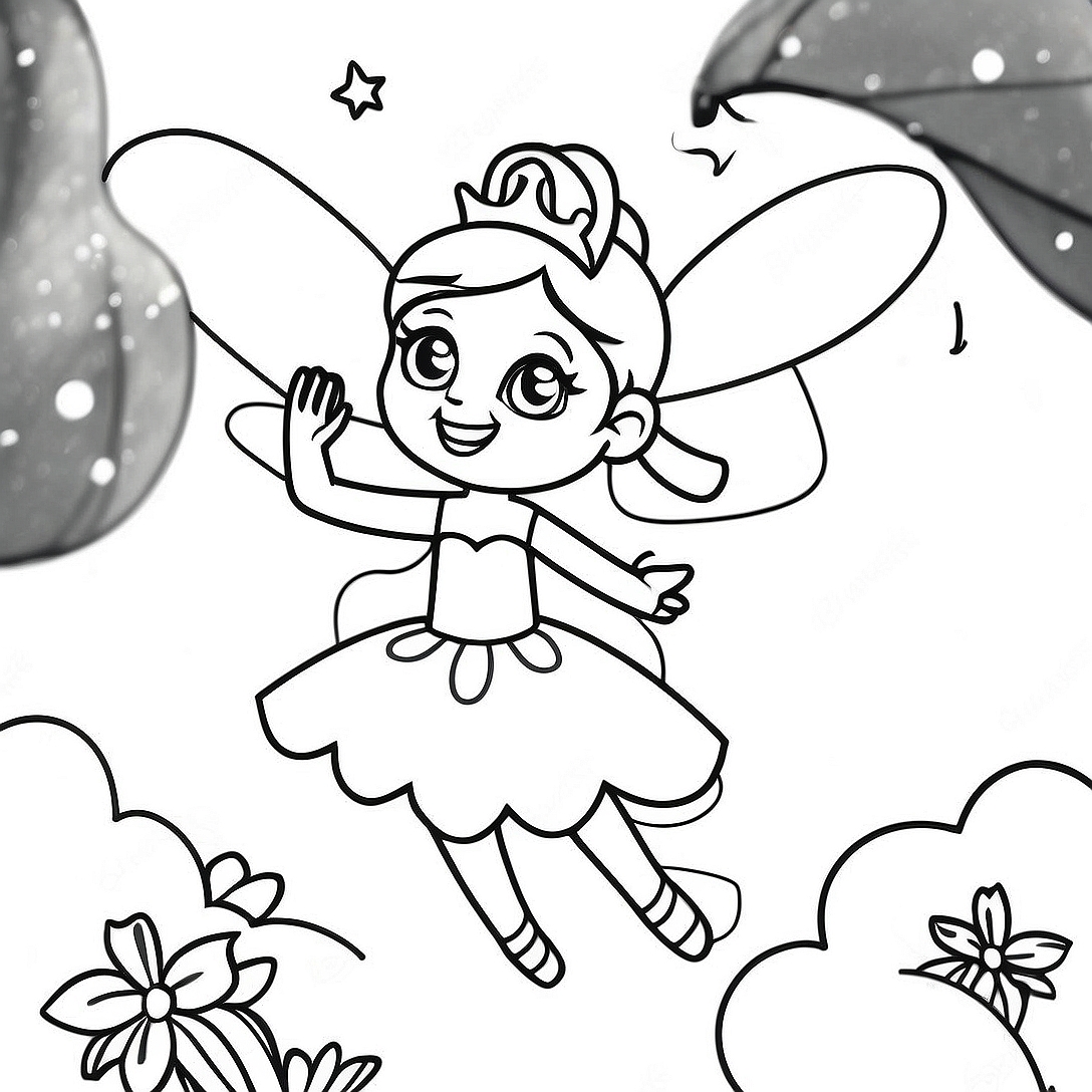 Enchanting Moon Fairy Dancing in the Night Coloring Page | Moon Fairy coloring page