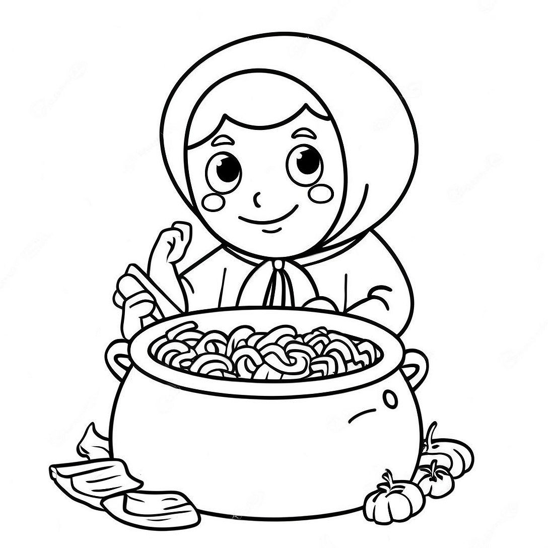Strega Nona with Pasta Pot Coloring Page | Strega Nona coloring page